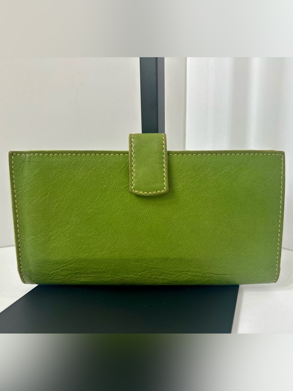 TUSK Vintage Leather Bifold Wallet Checkbook Long & Slim Pen Holder Green Luxury
